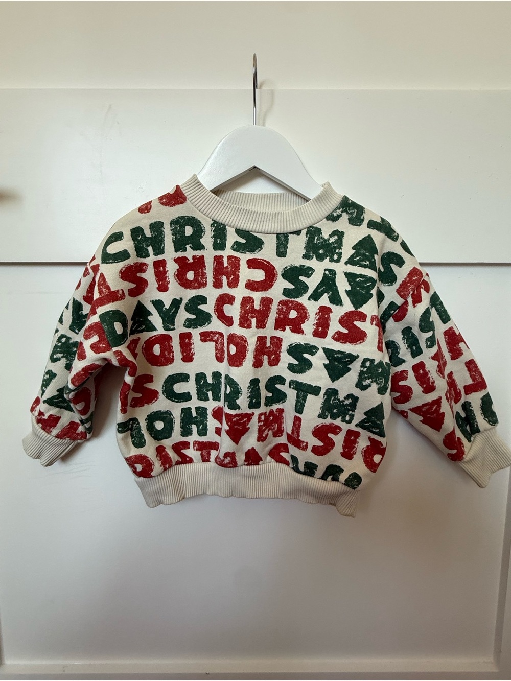 Cream Holiday Sweatshirt with Red & Green 'Christmas' Print Set